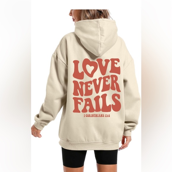 New in bag…Love Never Fails Hoodie size Large - Picture 1 of 9